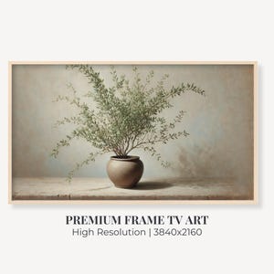 Samsung Frame TV Art | Still Life Painting of Olive Tree in a Vase | Neutral Vintage Painting | Rustic | Instant Digital Download Image