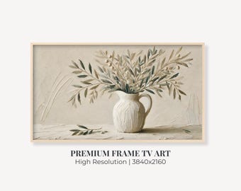 Olive Branch Still Life: Textured Oil Painting for Samsung Frame TV (Digital Download)