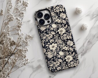 Blue Floral Phone Case, Botanical, Retro Aesthetic, iPhone, Samsung Galaxy, Pixel