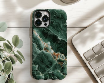 Aesthetic Jade Green Gold Marble 3D Design Phone Case for Her
