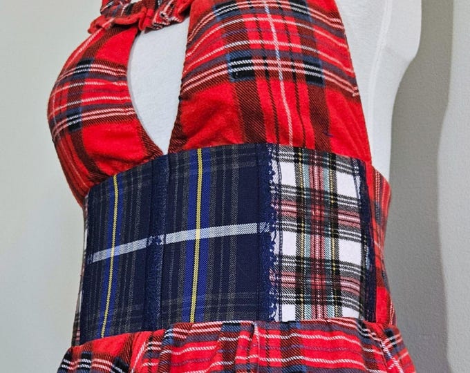 Plaid Patchwork Halter Maxi Dress: Made to Order - Handmade Flannel Gown
