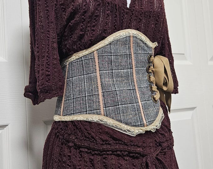 Plaid Corset Belt - Deadstock Wool, Handmade Vintage Style - XS