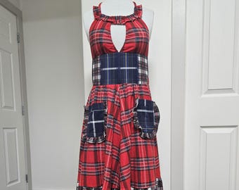 Plaid Halter Maxi Dress - Handmade One-of-a-Kind - Size 10-14
