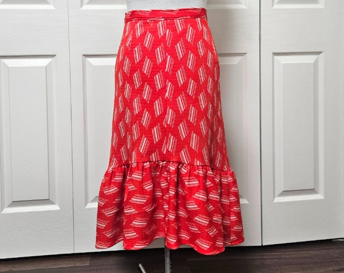 Red Ruffle Skirt: Handmade from Deadstock Fabric - Vintage Inspired - Sz 6