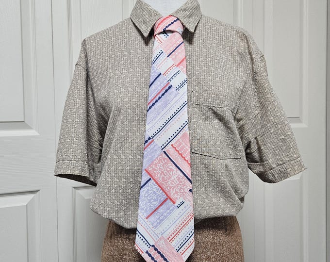 Pink Geometric Necktie: Handmade from Deadstock Fabric