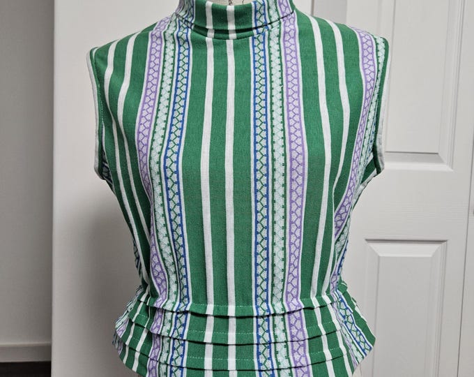 Green Turtleneck Top: One of a Kind - Handmade from Deadstock Fabric - Sz 12