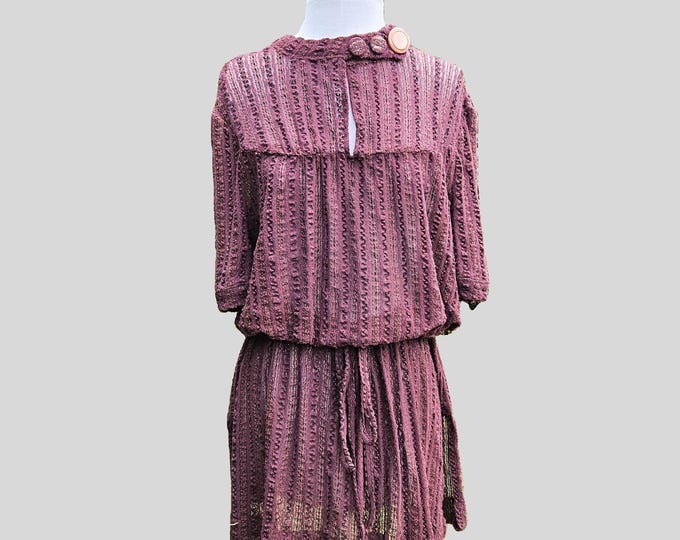Brown Lace Peasant Blouse: Handmade Deadstock Fabric - Sz 14