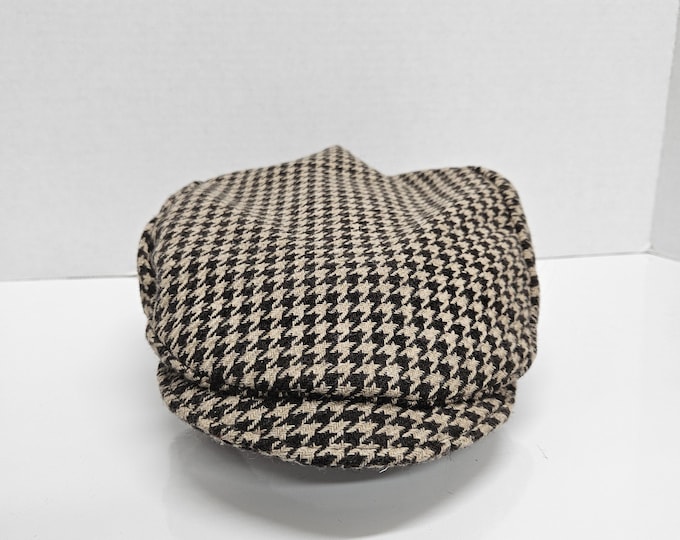 Houndstooth Flat Cap: One of One - Handmade from Deadstock Fabric - Vintage Inspired- Sz M