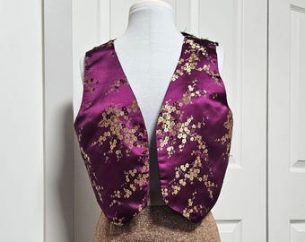 Purple Satin Floral Vest - Handmade One-of-a-Kind - O/S