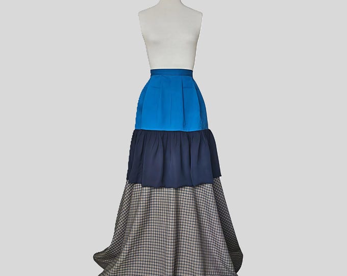 Blue Peasant Tiered Skirt: Handmade from Deadstock Fabric - Size 6