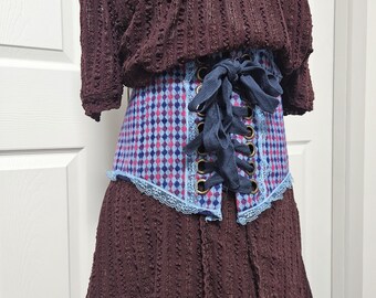 Blue Corset Belt - Handmade One-of-a-Kind - Vintage Inspired - Sz XXL
