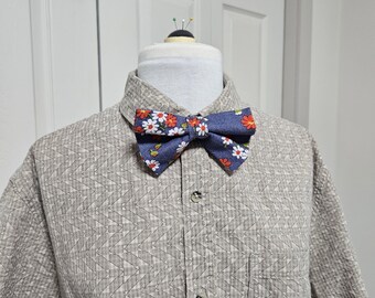 Blue Floral Bowtie - Handmade One-of-a-Kind