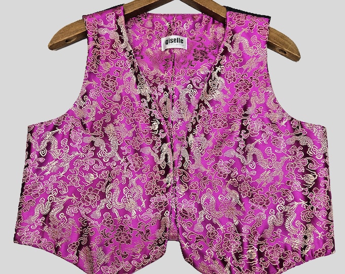 Pink Satin Floral Vest: Handmade from Deadstock Fabric - One of One - O/S