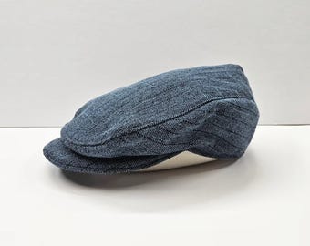 Blue Linen Flat Cap - Handmade One-of-a-Kind - Vintage Inspired - Sz S