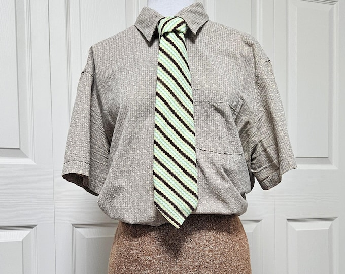 Green Striped Knit Necktie: Handmade from Deadstock Fabric - One of a Kind