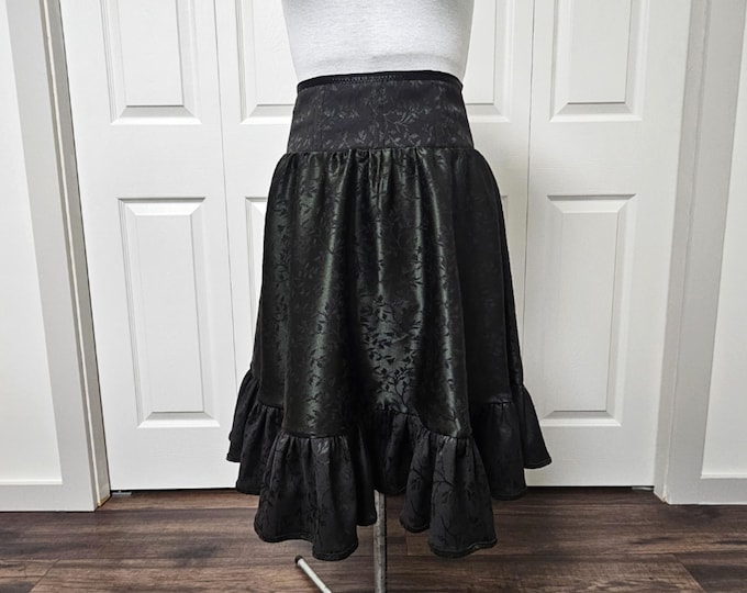 Corset Ruffle Skirt: Black & Green, Handmade One of a Kind, Sz XS-M