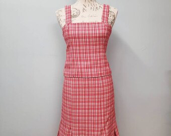 Skirt/Top Handmade with Vintage Red and White Plaid, Upcycled