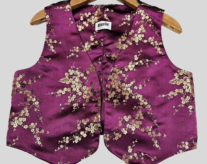 Purple Satin Floral Vest: Handmade from Deadstock Fabric - One of One - O/S