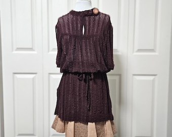 Brown Lace Boho Blouse - Handmade One of a Kind (Size 14)