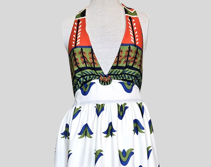 Halter Maxi Dress: Retro Boho Deadstock Fabric - Size M/L