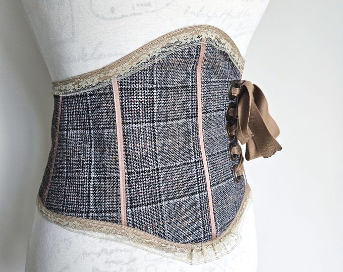 Plaid Corset Belt - Deadstock Wool, Handmade Vintage Style - XS