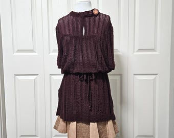 Brown Lace Peasant Blouse - Handmade One-of-a-Kind - Size 14