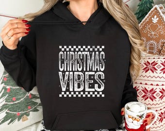 Christmas Vibes Hoodie, Retro Christmas Hoodie, Holiday Hoodie, Cozy Winter Sweatshirt, Christmas Gift for Women, Festive Hoodie
