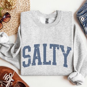 Blue Salty Sweatshirt | Varsity Salty Crewneck | Beach Lover Pullover | Coastal Aesthetic Sweatshirt | Unisex