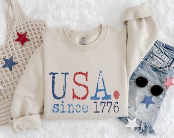 USA Since 1776 Sweatshirt | Vintage Patriotic Typography Crewneck | America 250 Graphic Pullover | 4th of July USA Apparel
