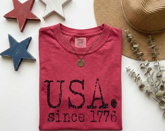 USA since 1776 Comfort Colors T-Shirt | Patriotic USA Graphic Tee | America 250 July 4th Shirt | Vintage Americana Top | Typography USA 1776