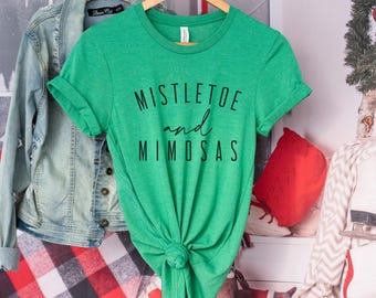 Mistletoe and Mimosas Poly Blend T-Shirt, Funny Christmas Shirt, Holiday Brunch Tee, Soft Christmas Graphic Tee, Christmas Gift