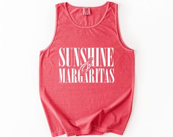 Sunshine Margaritas Comfort Colors Tank Top, Summer Beach Vacation Shirt