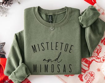 Mistletoe and Mimosas Christmas Sweatshirt, Gildan Holiday Crewneck, Christmas Brunch Sweatshirt, Cozy Winter Graphic Gift