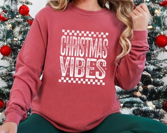 Christmas Vibes Long Sleeve Shirt, Comfort Colors Long Sleeve Tee, Retro Christmas Shirt, Holiday Shirt, Christmas Gift for Women