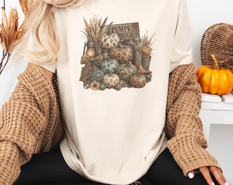Pumpkin Patch Shirt, Western Fall Graphic Tee, Rustic Pumpkin Patch Tee, Neutral Autumn Shirt, Poly Blend T-Shirt