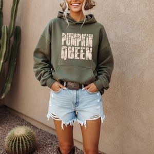 Pumpkin Queen Hoodie, Cozy Fall Sweatshirt, Autumn Halloween Apparel, Gildan Blend pullover