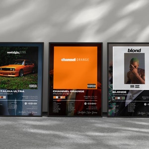 Frank Ocean - Pósteres de álbumes - Paquete de 3 - Descarga de pósteres de álbumes digitales - Blonde - Channel Orange - Arte de pared - Diseño musical personalizado
