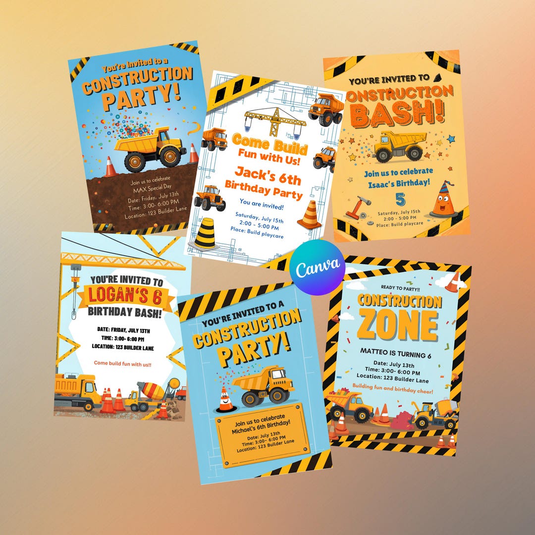 Bundle Playful Construction Invitation Party, Birthday, Kids' Special ...