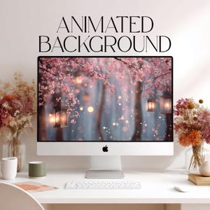 Sakura Animated Background, Cherry Blossom Loop Video, Pink Lantern Vtuber Twitch Stream BG, 4K + FULL HD MP4, Spring Wedding Decor