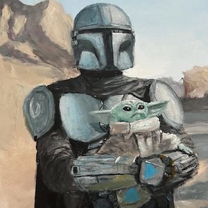 Star Wars art - The Mandalorian and Grogu original painting