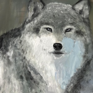 オオカミのアートプリント、オオカミの絵画、一匹狼、冬の
