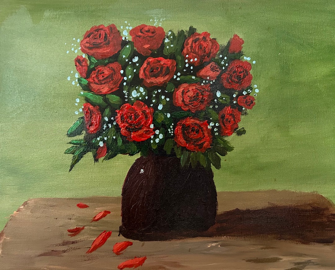花瓶に生けられたバラの絵画、30 x 40 cm - Etsy 日本