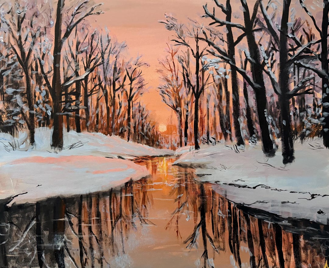 Winter Forest Landscape at Sunset - Etsy