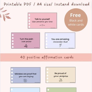 tarjetas de afirmación imprimibles, tarjetas de afirmación digitales, autoestima, cuidado personal, tarjetas de afirmación positiva
