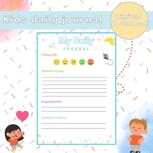 Diario para niños, Diario para niños imprimible, Diario de gratitud, Imprimible para niños, Página de actividad para niños, Actividad diaria