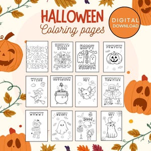 Printable halloween pages, halloween coloring pages, halloween kids activity, digital printable coloring book, cute spooky coloring pages