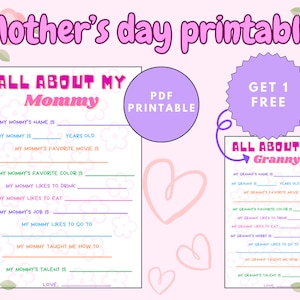 Todo sobre mamá plantilla de relleno, Imprimible día de la madre, Actividad día de la madre, Regalo día de la madre, Todo sobre mi mama