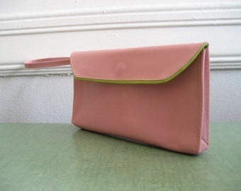 SALE 50% OFF Pink and Chartreuse Leather Clutch