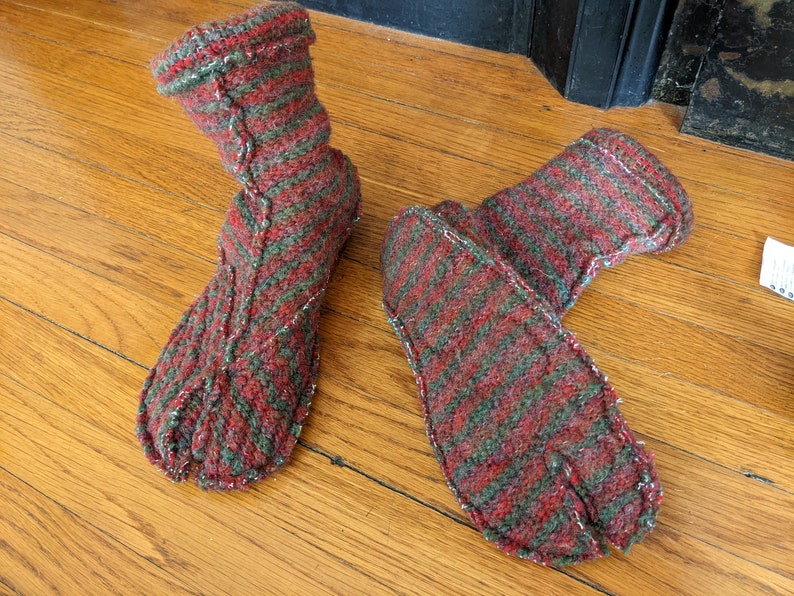 Split Toe House Slippers / Cozy Tabi Socks / Calf-High / Wool / Made-to-order Striped