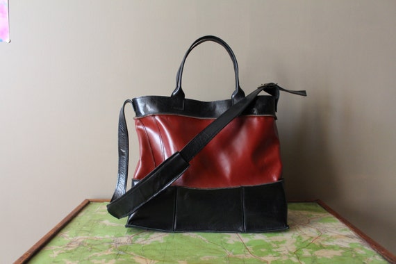 Black and Brown Leather Handbag Etsy UK